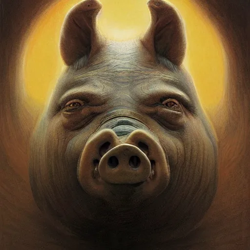 Prompt: anthropomorphic pig is vladimir putin pig hybrid, transformation, macabre, horror, by donato giancola and greg rutkowski and wayne barlow and zdzisław beksinski, realistic face, visible face, digital art