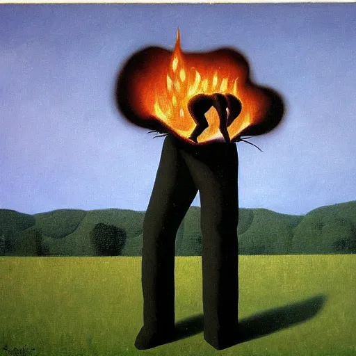 Image similar to insane dances around the campfire, oil painting rene magritte