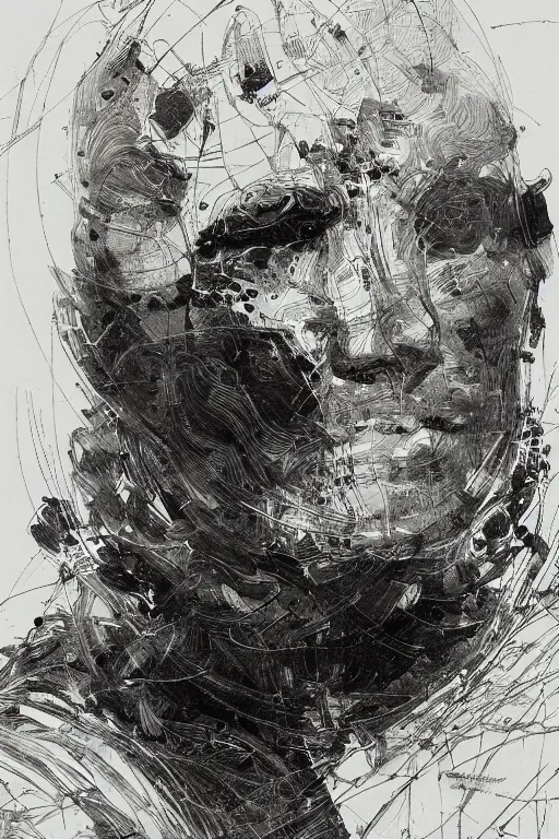 Image similar to portrait of astronaut from the void, pen and ink, intricate line drawings, by craig mullins, ruan jia, kentaro miura, greg rutkowski