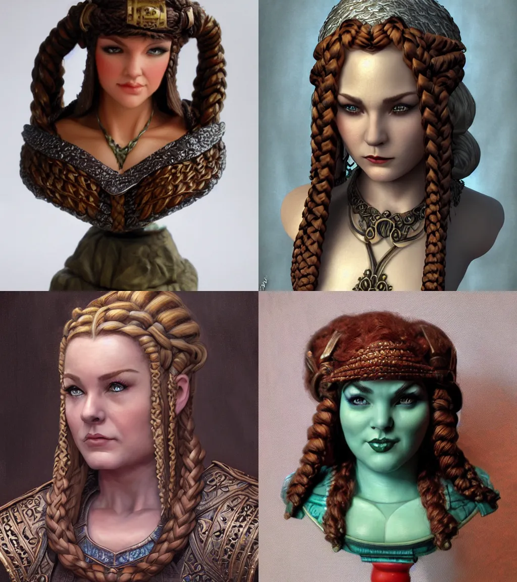 Prompt: plump female dwarven noblewoman | complex braided hairstyle | hyperdetailed | ralph horsley | bust portrait | dungeons and dragons |