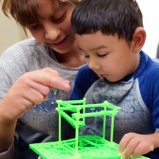 Prompt: a child using a 3 d printer