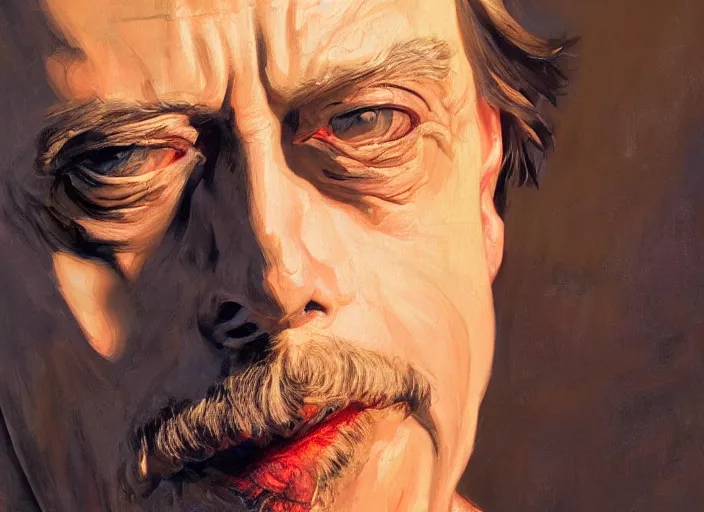 Image similar to a highly detailed beautiful portrait of the face of steve buscemi carved on the side of a mountain, by gregory manchess, james gurney, james jean