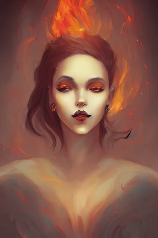 Prompt: a portrait of a beautiful woman with smoke and fire coming out of her eyes, artwork by Lois van Baarle, Loish, a masterpiece