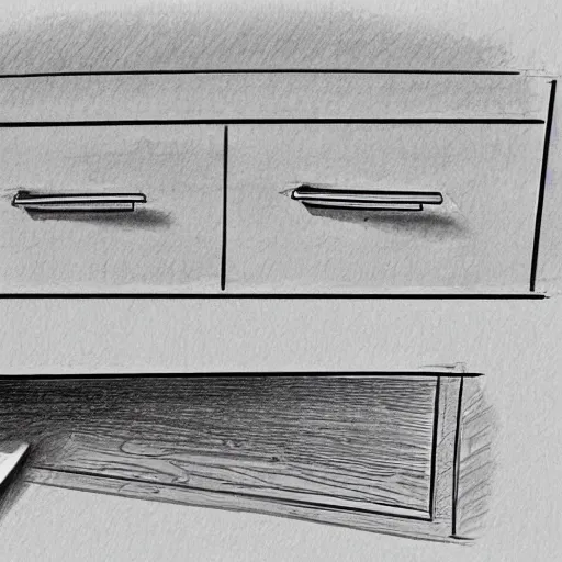 Prompt: a sketch of a kitchen drawer, drawing,