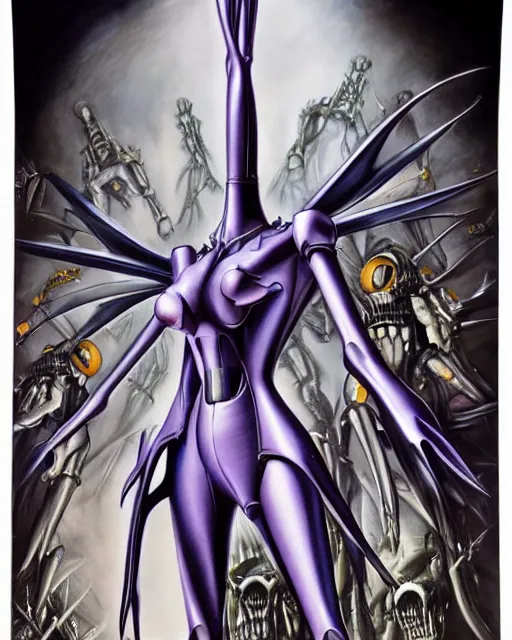 Image similar to eva 0 1 from evangelion by hr giger, by julie bell, 4 k, hyper detailed