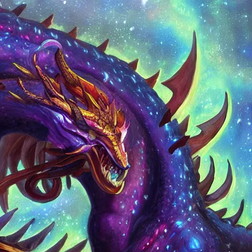 Image similar to oil painting of aurelion sol dragon in the cosmos trending on artstation