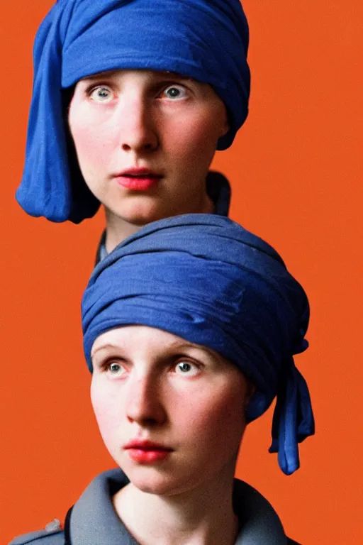 Image similar to beautiful wes anderson movie 3 5 mm film still, only one head single portrait team fortress 2 scout the girl with the pearl earring as the team fortress 2 scout team fortress 2 scout team fortress 2 scout scout team fortress 2 scout, absurdly beautiful, elegant, photographic ultrafine hyperrealistic detailed face wes anderson color, vintage, retro,