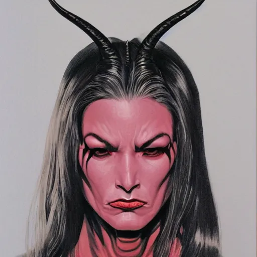 Prompt: portrait of a female demon with horns, by alex ross