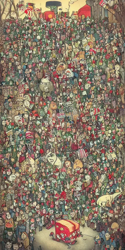 Prompt: a vintage thanksgiving day parade by alexander jansson and where's waldo