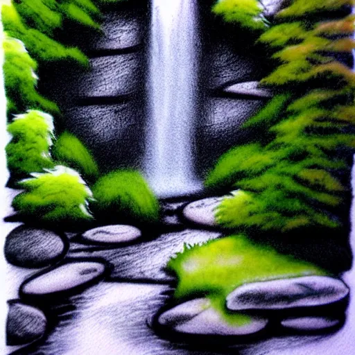 Image similar to zen, waterfall, ink