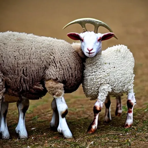 Image similar to lamb and goat fused as one, evil mood