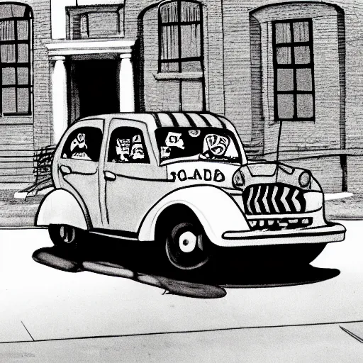 Prompt: A car by Charles Addams, detailed, 4k