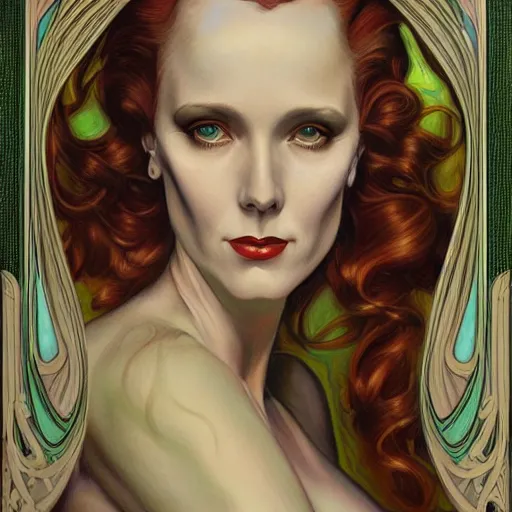 Image similar to an art nouveau streamline moderne portrait in the style of donato giancola and anna dittmann and charles dulac.