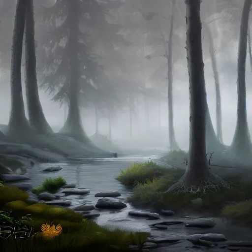 Image similar to Misty forest landscape with elfs, 8k, detailed, concept art, trending on artstation