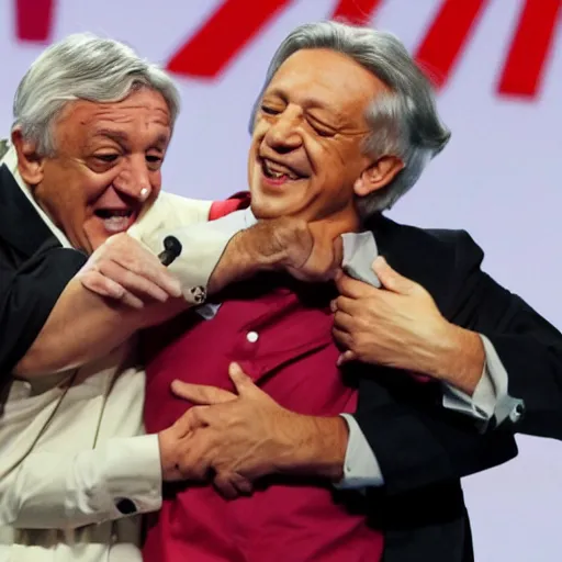 Image similar to amlo strangling with luisito comunica