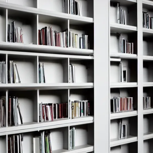 Image similar to photo of white bookshelf designed by jean nouvel