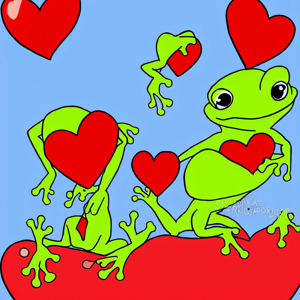 Image similar to a frog holding a big red heart, children’s cartoon, stylized