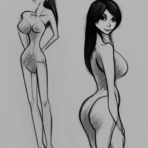 Image similar to milt kahl sketch of victoria justice with kim kardashian body