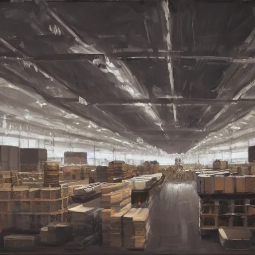 Prompt: IKEA warehouse, liminal space, trending on artstation, 4k, chiaroscuro, oil on canvas