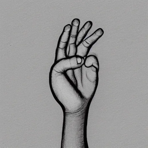 Image similar to an open hand, a key, a simple drawing, white background