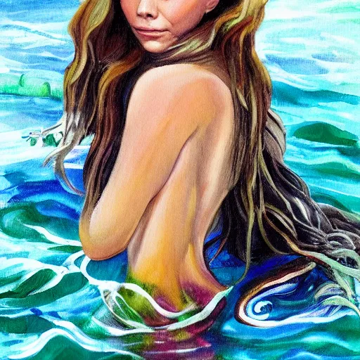 Prompt: elizabeth olsen as a mermaid, painting