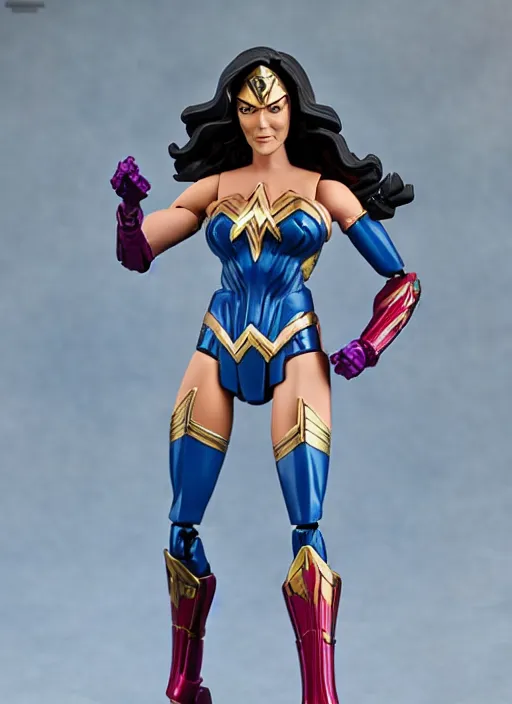 Prompt: transformers decepticon lynda carter's wonder woman action figure from transformers : kingdom, symmetrical details, by hasbro, takaratomy, tfwiki. net photography, product photography, official media
