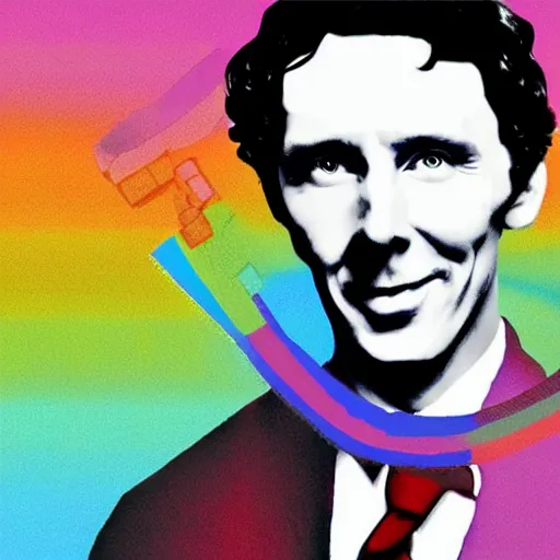 Image similar to rainbow smiling benedict as sherlock holmes. pop art.