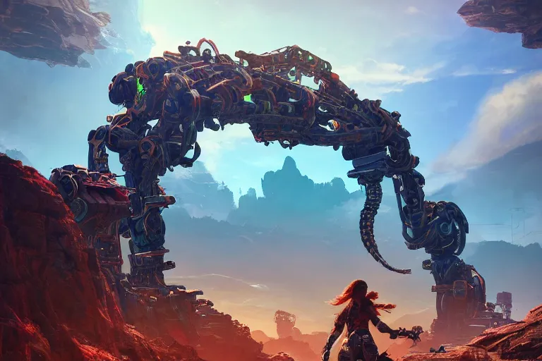 Image similar to slitherfang machine mecanical creature robot of horizon forbidden west horizon zero dawn radiating a glowing aura global illumination ray tracing hdr fanart arstation by ian pesty and alena aenami artworks in 4 k