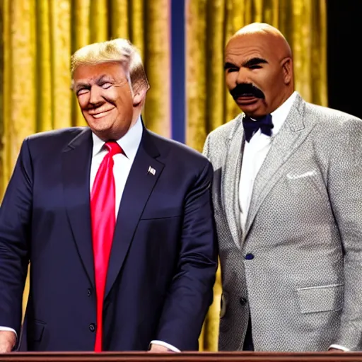 Prompt: donald trump meet steve harvey in family feud ( 2 0 1 6 )