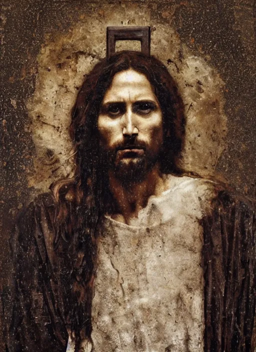 Prompt: portrait of Jesus Christ on the cross, by Nicola Samori, painting, 8k, high detail