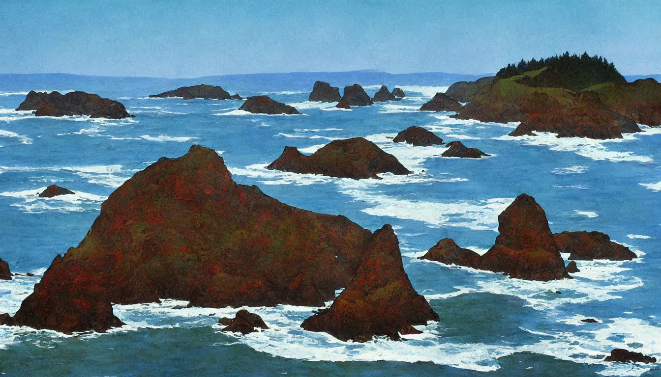 Prompt: oregon coast by moebius