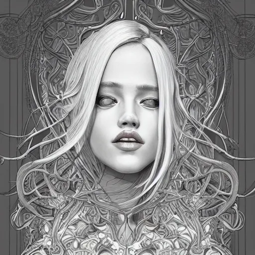 Image similar to a portrait of an incredibly beautiful, graceful, elegant, and sophisticated young blonde girl made of garlic, an ultrafine detailed illustration by james jean, intricate linework, bright colors, final fantasy, behance contest winner, vanitas, angular, altermodern, unreal engine 5 highly rendered, global illumination, radiant light, detailed and intricate environment