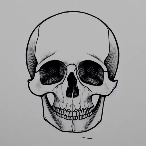 a black pen sketch of a skull in a desert, beginner,, Stable Diffusion