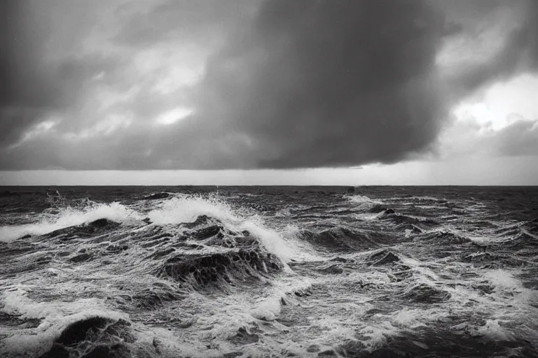 Image similar to danila tkachenko, low key lighting, an abandoned soviet apartment building in the middle of the ocean, storm, lighning storm, crashing waves, dramatic lighting