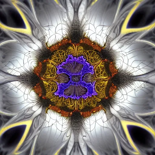 Image similar to human soul, flowers, mandelbrot fractal, veins, arteries, intricate, golden ratio, full frame, microscopic, elegant, highly detailed, ornate, ornament, sculpture, elegant , luxury, beautifully lit, ray trace, unreal, eye fish lens, 3d, PBR, in the style of alex grey and Romero Ressendi