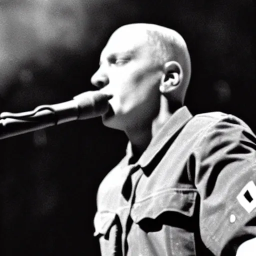 Image similar to eminem rapping against hitler