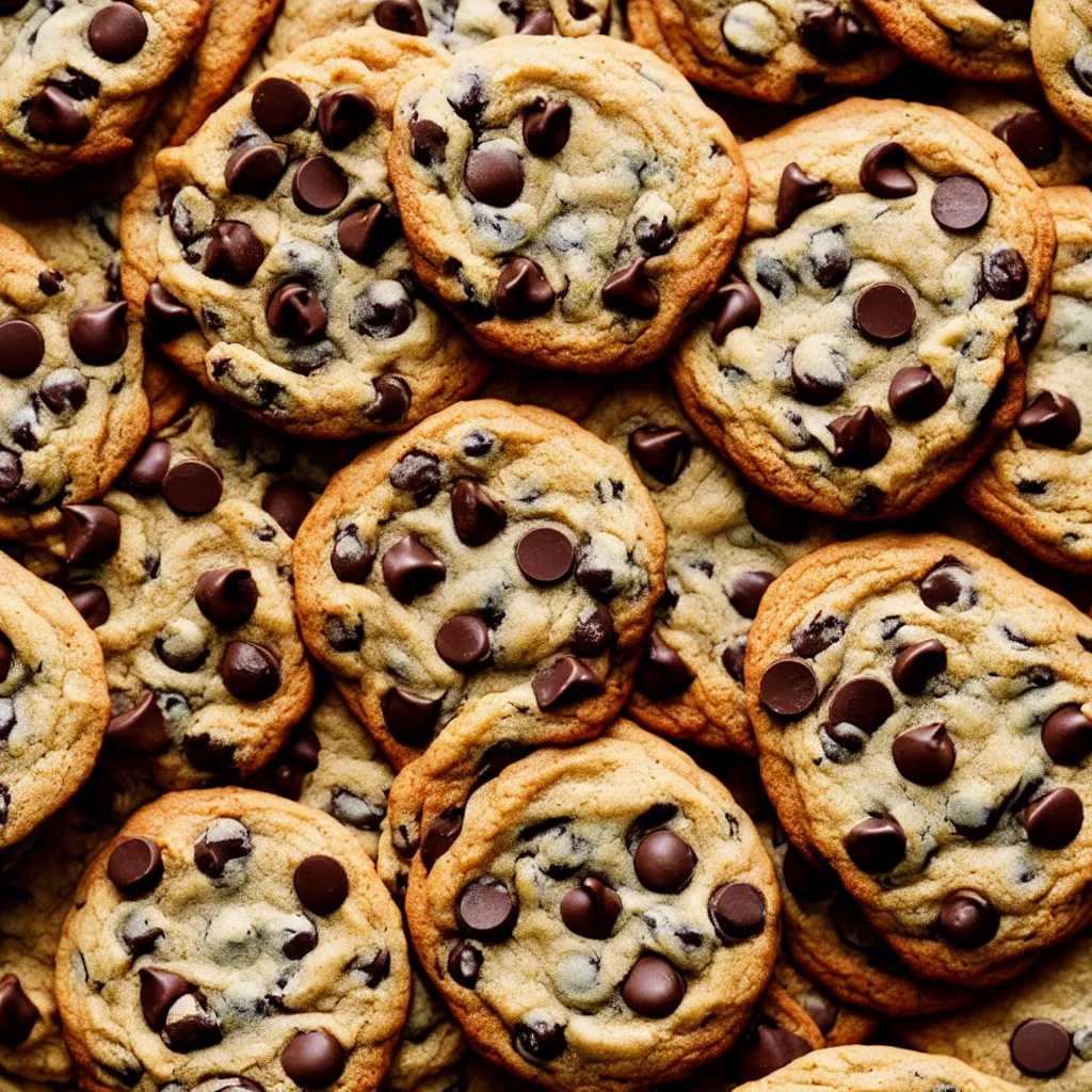 Image similar to close - up view of singular chocolate chip cookies on top of a wooden table, 8 k, high detail, photorealistic, proper shading