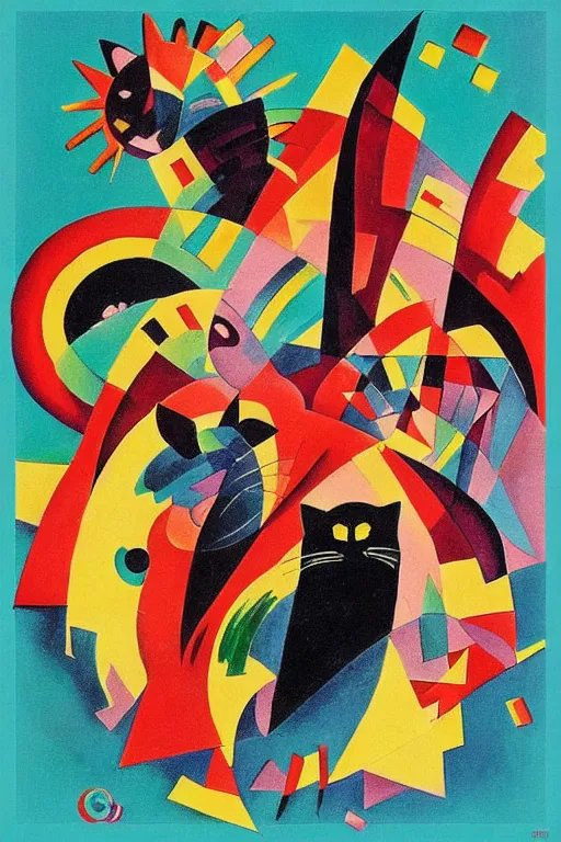 Prompt: “The great hero cat in a Soviet propaganda poster, in the style of Kandinsky”