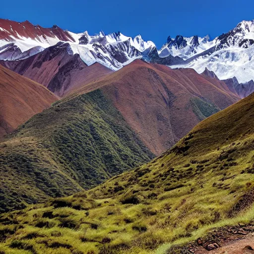 Prompt: a stunning vista in the andes mountains, by bosch and lisa frank