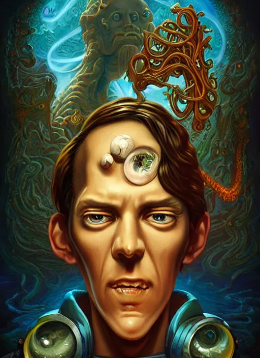 Image similar to lovecraft lovecraftian portrait of arthur, pixar style, by tristan eaton stanley artgerm and tom bagshaw, dali