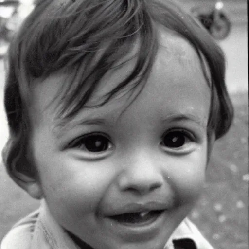 Prompt: 70s photo of a kid with big eyes and teeth