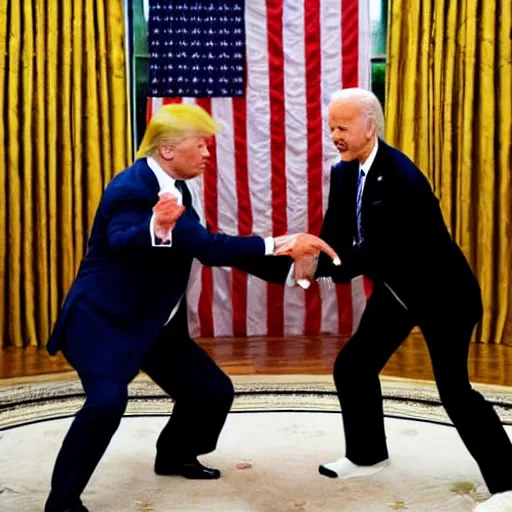 Image similar to donald trump fighting joe biden with samurai swords