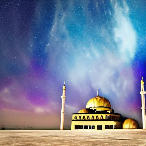 Image similar to mosque surrounded by nebula clouds