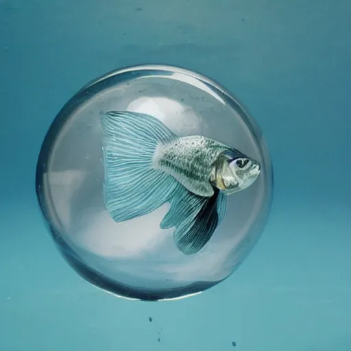 Image similar to transparent marble with a fish swimming inside of it