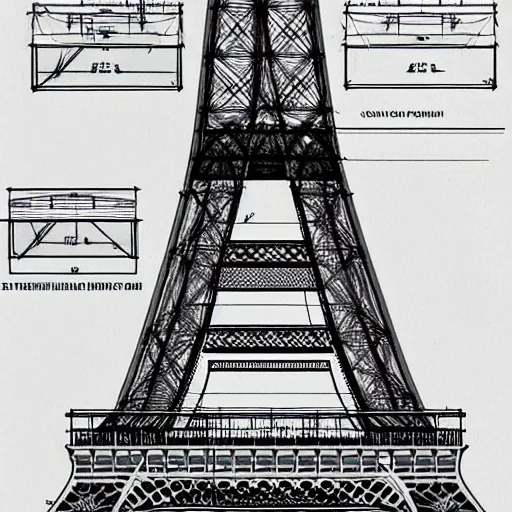 Image similar to rejected design sketches for the eiffel tower blueprint technical drawing