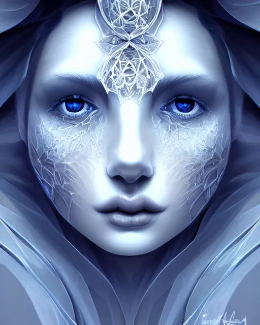 Image similar to concept art, crystal flower portrait, soft grey and blue natural light, intricate, highly detailed dark art, digital painting, artstation, concept art, smooth, sharp focus, illustration, symmetry!