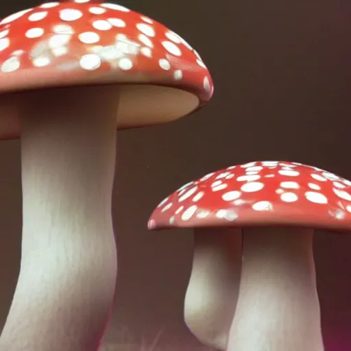 Prompt: anamorphic mushrooms dancing and having fun