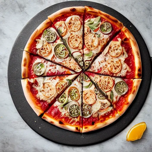 Prompt: mandala! pizza, food photography, award wining