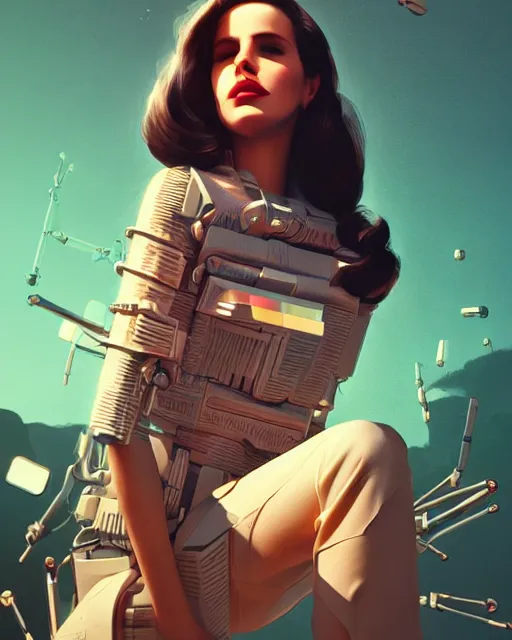 Image similar to portrait of lana del rey as a cyborg. intricate abstract. intricate artwork. by tooth wu, wlop, beeple, dan mumford. octane render, trending on artstation, greg rutkowski very coherent symmetrical artwork. cinematic, hyper realism, high detail, octane render, 8 k, iridescent accents