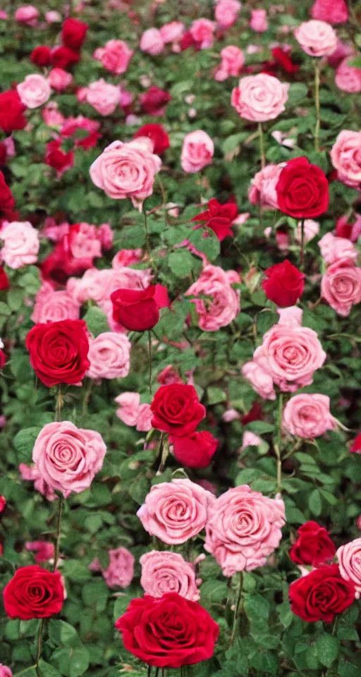 Image similar to in the shabby factory, roses are full of roses, and the movie is light